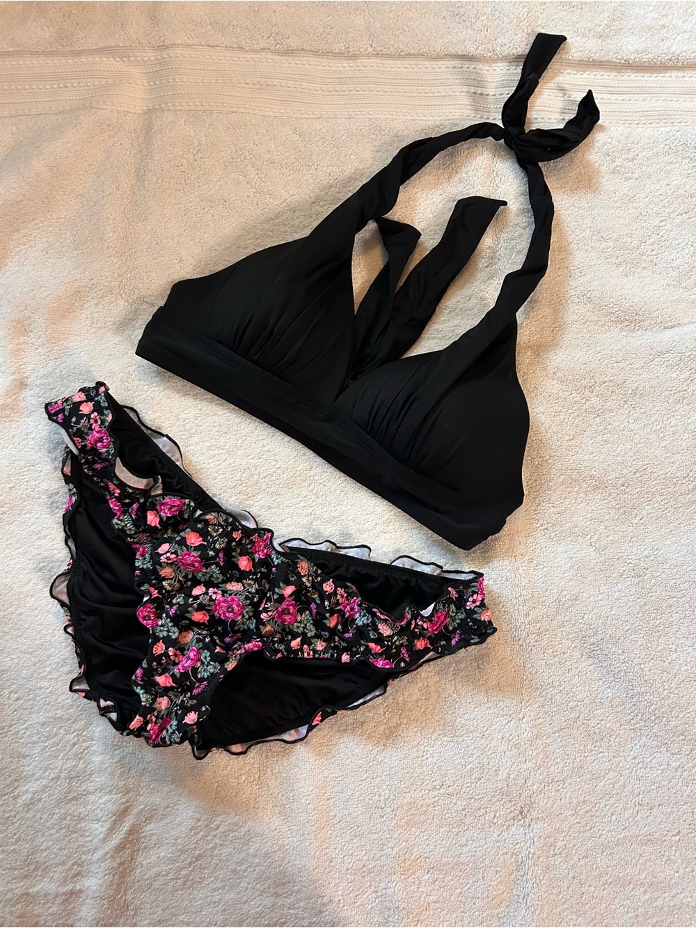 Black Halter Bikini Top with Floral Bikini Bottom - Women Intimates & Sleepwear